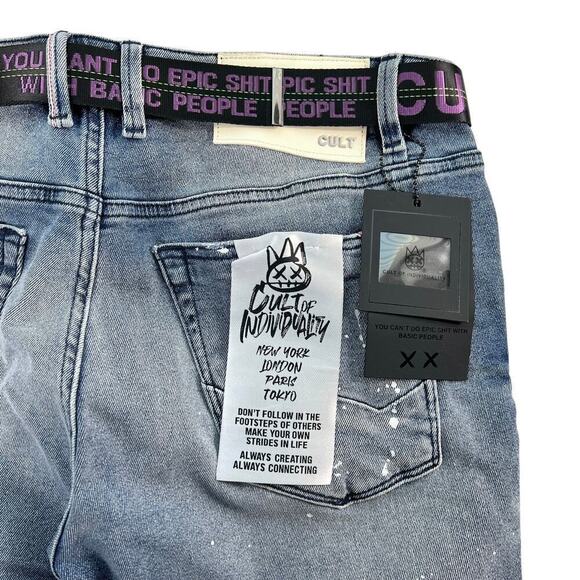 New Men’s Cult of Individuality Hipster Nomad Bootcut Belted Jeans Size 38x34 - Picture 7 of 10